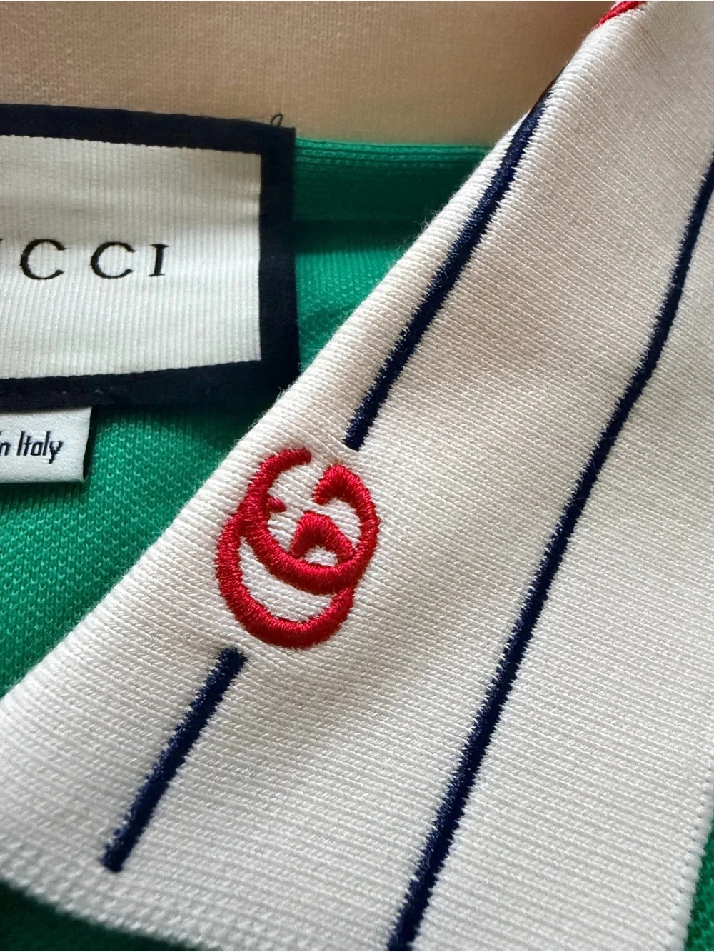 Gucci Green and Cream Block Polo Shirt